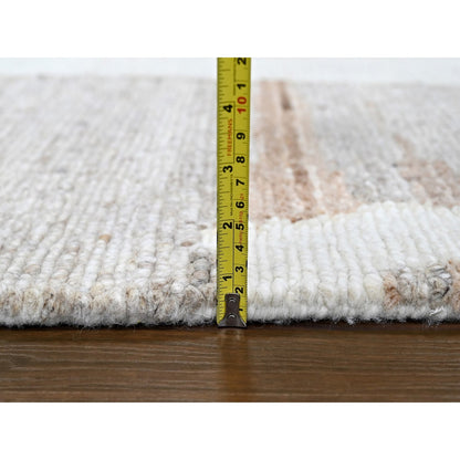 9'2"X12' Ivory Hand Knotted Minimalist Swedish Design Flat Weave Wool Rug