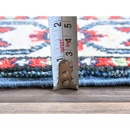 2'1"X6'1" Blue Kazak With Medallion Design All Wool Hand Knotted Runner Rug