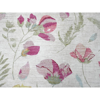 9'X11'9" White Colorful Botanical Garden Design All Wool Hand Knotted Rug