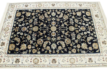 4X6 Ft Navy Floral Indo-Nain Oriental Rug