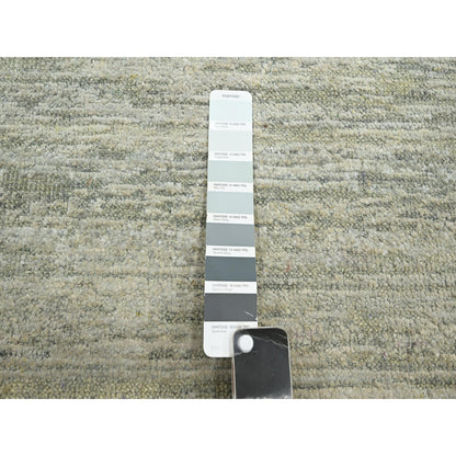 4'X6'1" Laurel Green Hand Knotted Plain Solid Design Pure Silk Rug