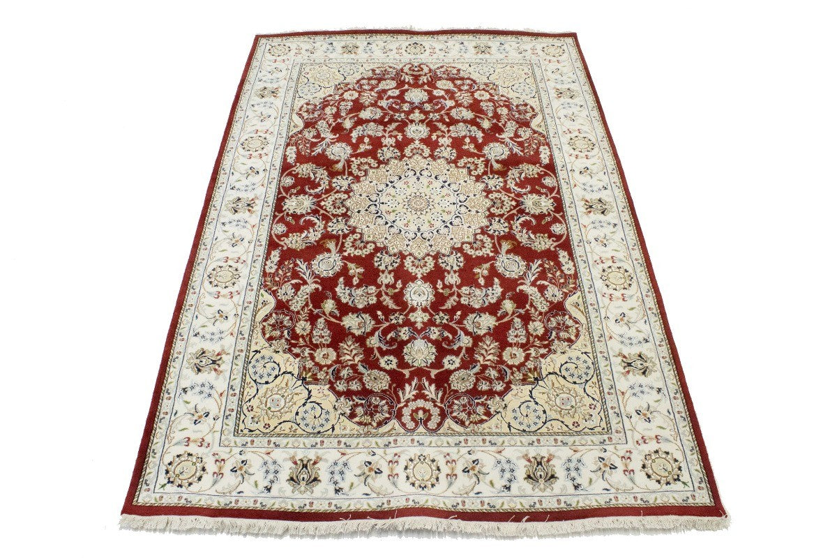 Handmade Indo-Nain Oriental Rug Classic Floral Design Living Room Carpet 6X9 ft