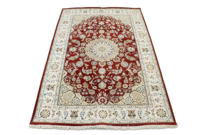 Handmade Indo-Nain Oriental Rug Classic Floral Design Living Room Carpet 6X9 ft