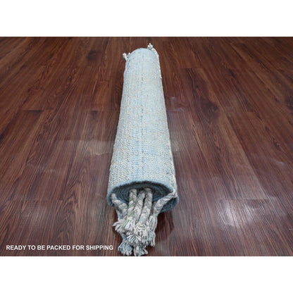 2'6"X10'5" Blue Soft Wool Moroccan Weave Hand Knotted Runner Oriental Rug