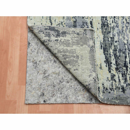 2'7"X10'3" Gray Wool And Silk Denser Weave Hand Knotted Runner Rug