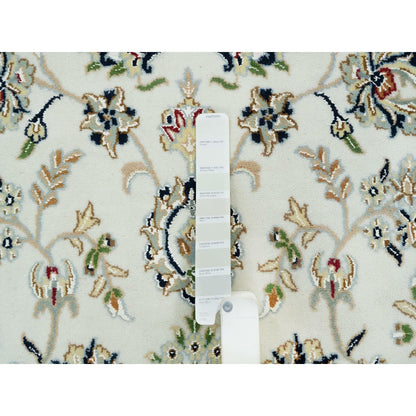 7'10"X7'10" Ivory Wool Hand Knotted Nain Design 250 Kpsi Round Rug