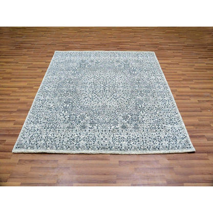 6'X6' White Mamluk Dynasty Design Undyed Wool Hand Knotted Square Rug