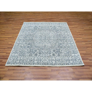 6'X6' White Mamluk Dynasty Design Undyed Wool Hand Knotted Square Rug