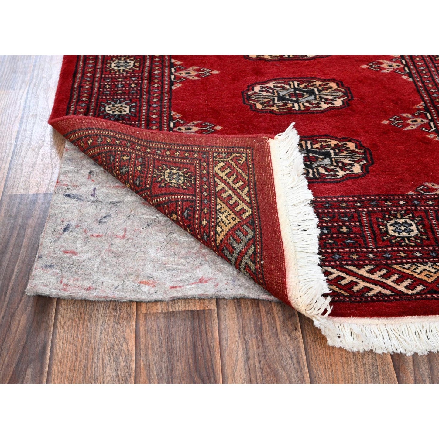 2'7"X6'3" Red Princess Bokara Tribal Medallions Rug Soft Wool Hand Knotted