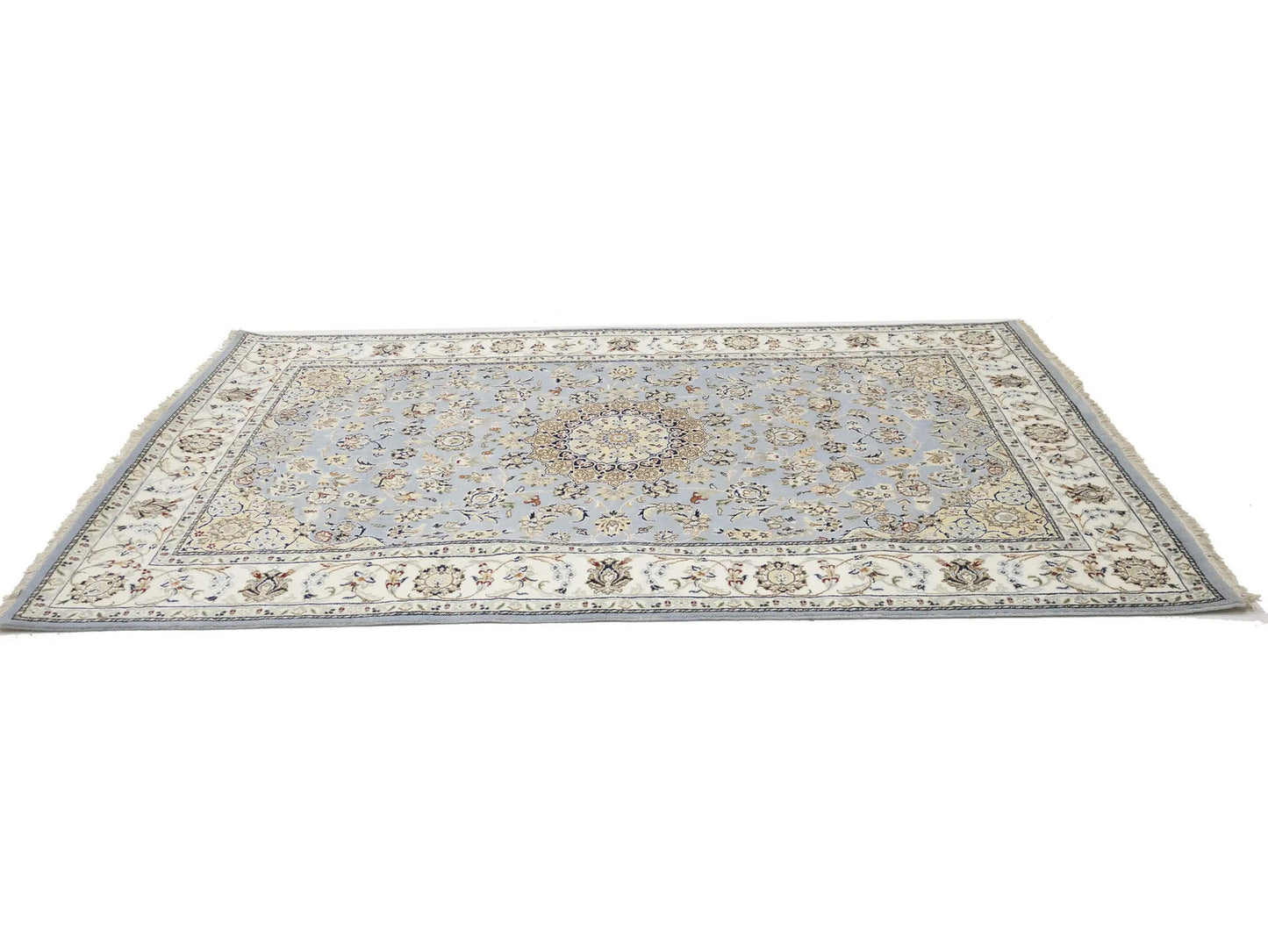 Indo-Nain Blue Oriental Rug 5X8 ft Floral Medallion Design Bedroom Decor Carpet