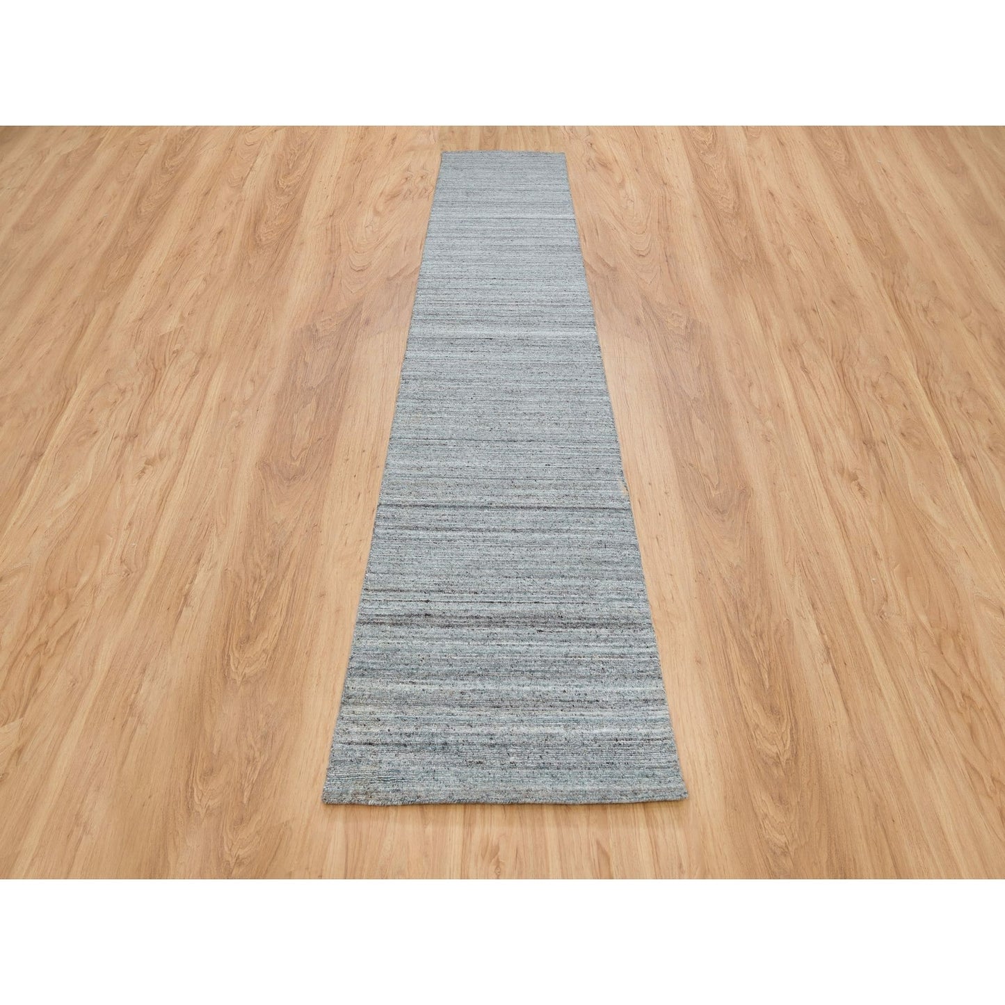 2'7"X14' Gray Wool Hand Loomed Modern Striae Design Runner Oriental Rug