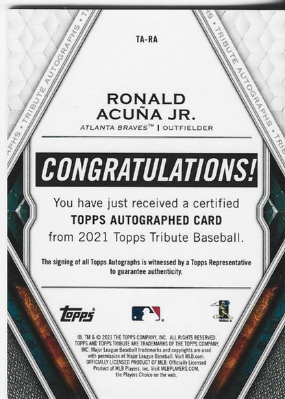 Ronald Acuna Jr 2021 Topps Tribute Autographed Card 20/25 #Ta-Ra