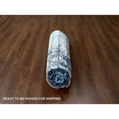 9'10"X9'10" Blue Mosaic Design Wool And Silk Hand Knotted Square Rug