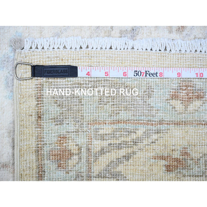 2'8"X9'6" White Stone Wash Peshawar Hand Knotted Organic Wool Runner Rug