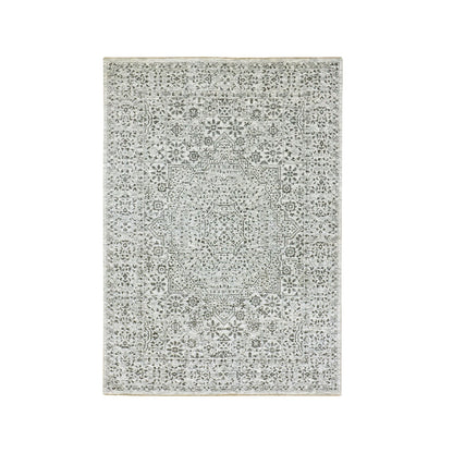 5'X7'1" White Mamluk Dynasty Design Undyed Wool Hand Knotted Oriental Rug