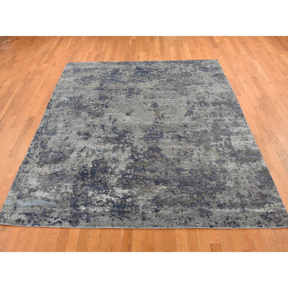 7'10"X9'9" Gray Modern Abstract Design Wool And Silk Hand Knotted Rug