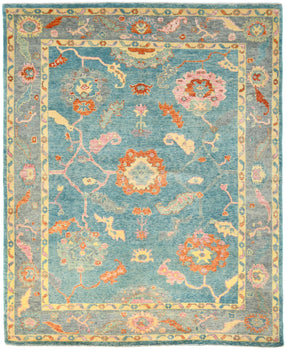 Handmade Muted Blue Floral Oushak Chobi Oriental