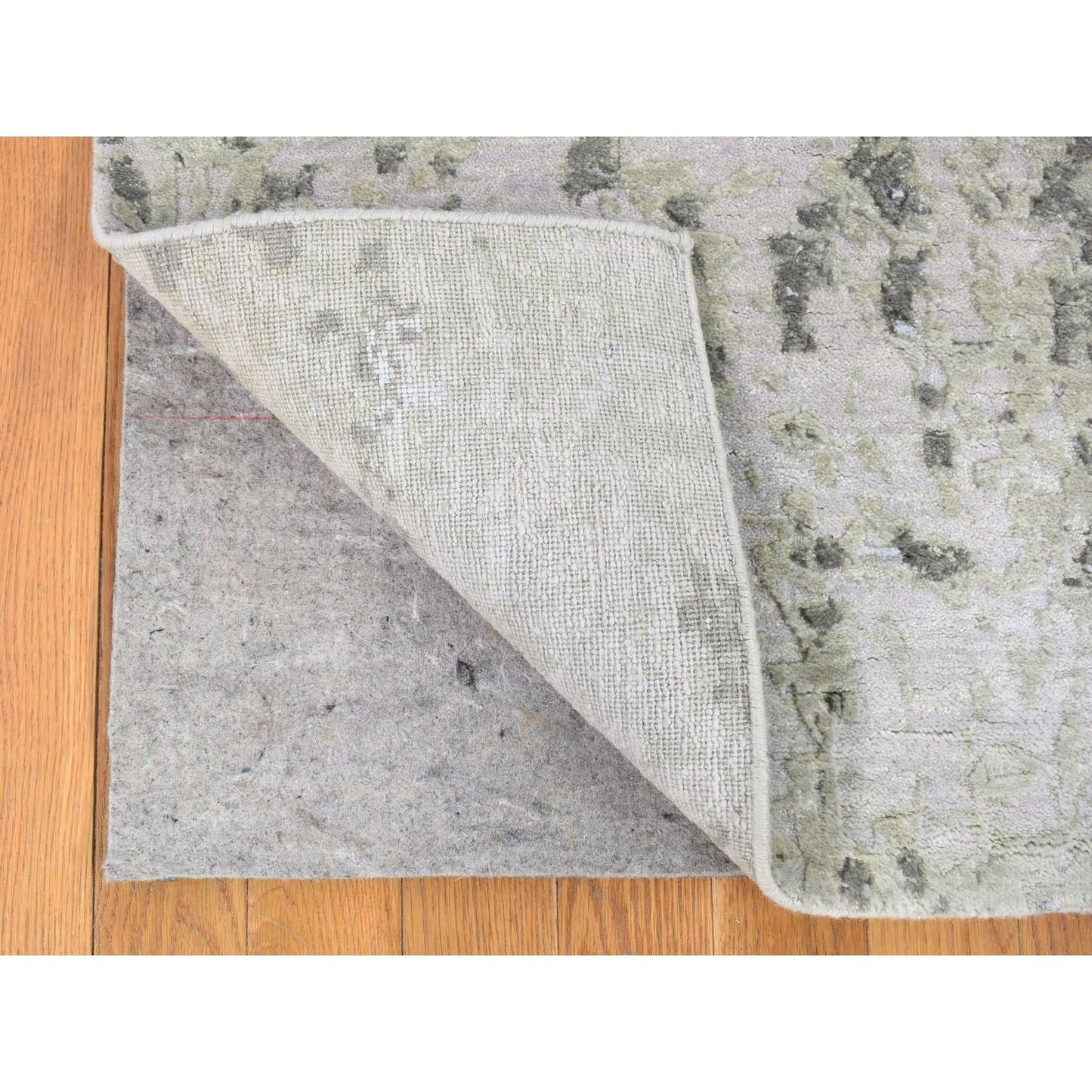 2'6"X10'4" Gray Modern Abstract Design Hand Knotted Pure Wool Runner Rug