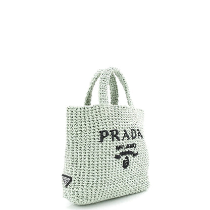 Prada Logo Tote Raffia Small