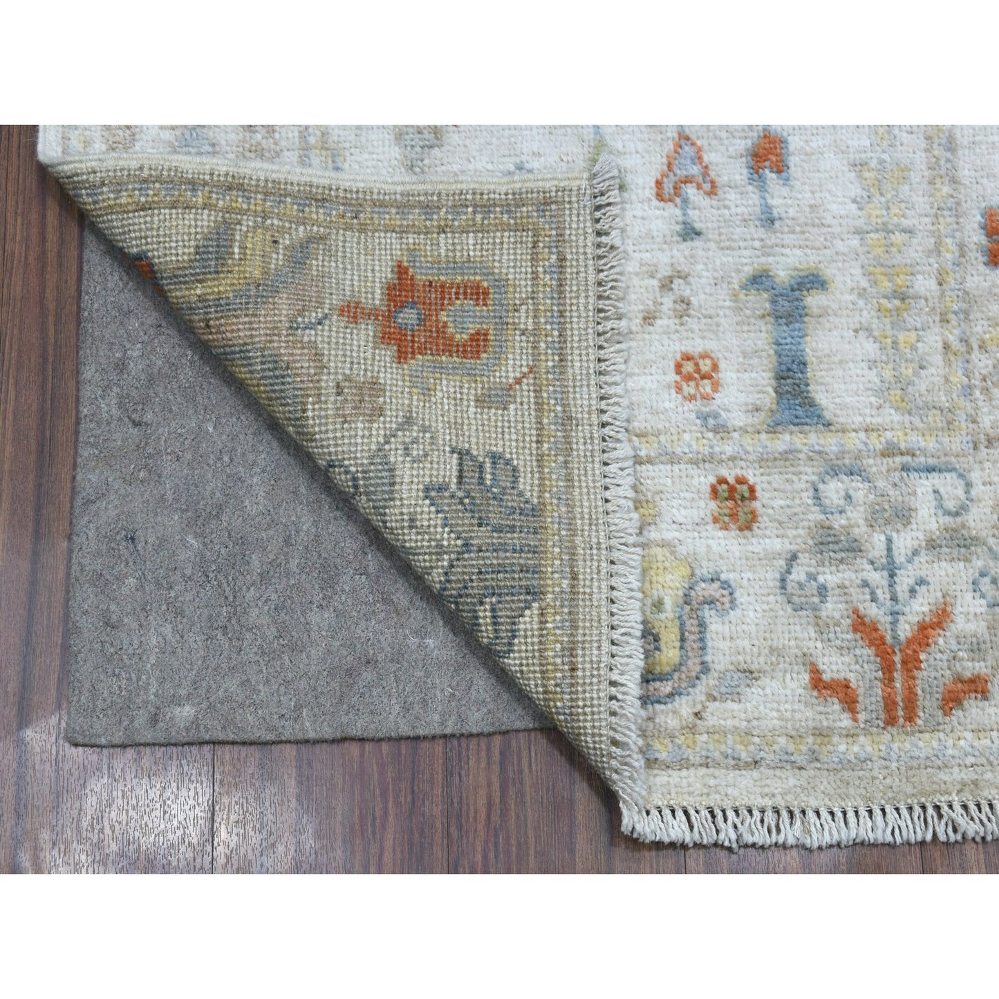 2'9"X15'6" Ivory Angora Oushak With Cypress Design Wool Hand Knotted Rug