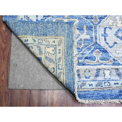 11'9"X15'1" Steel Blue Anatolian Village Inspired Wool Hand Knotted Rug
