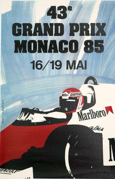 Monaco Grand Prix 1985 Vintage French Race Poster On Linen Excellent