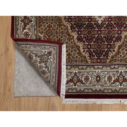 4'x6'2" Carmine Red Tebraz Mahi with Fish Design Wool Hand Knotted Rug