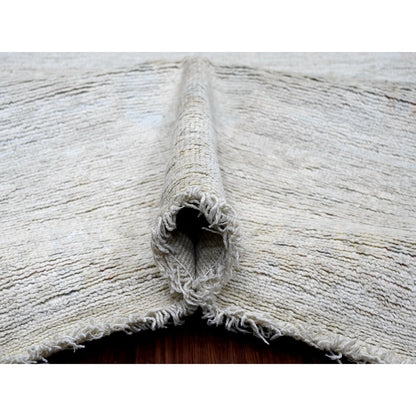 12'X14'8" White Hand Knotted Angora Oushak Leaf Design Wool Oversized Rug