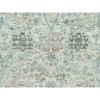2'5"X10' Pristine White Hand Knotted Silk And Wool Sickle Leaf Runner Rug