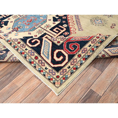 8'X9'7" Pastel Green Afghan Special Kazak Hand Knotted Pure Wool Rug