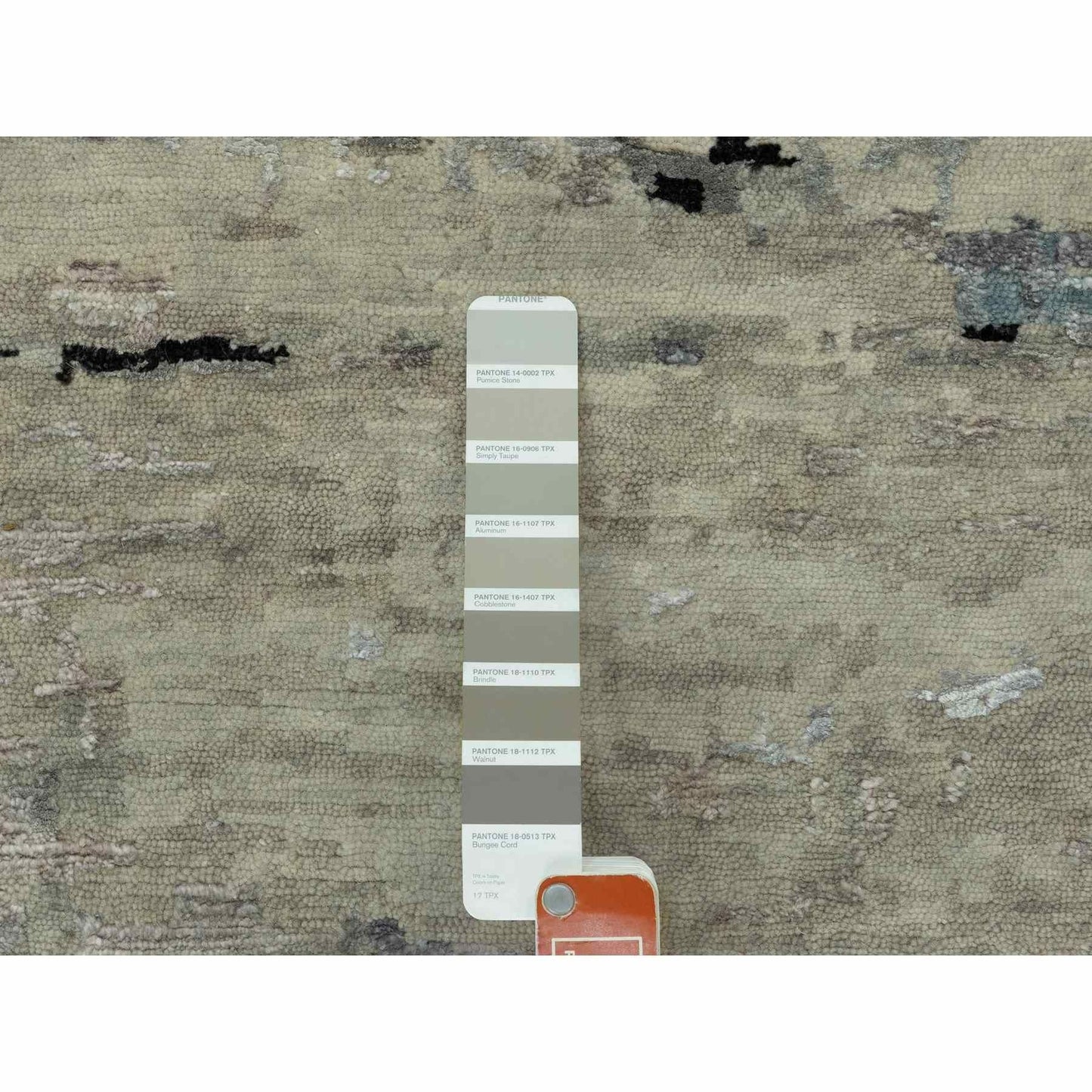 4'X6' Silver, Blue Wool And Silk Modern Abstract Design Hand Knotted Rug