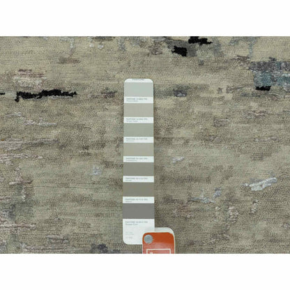 4'X6' Silver, Blue Wool And Silk Modern Abstract Design Hand Knotted Rug