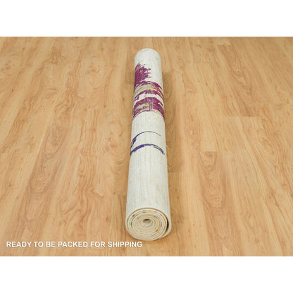 6'1"X9' Sandstone Ivory Hand Knotted Abstract Design Wool And Silk Rug