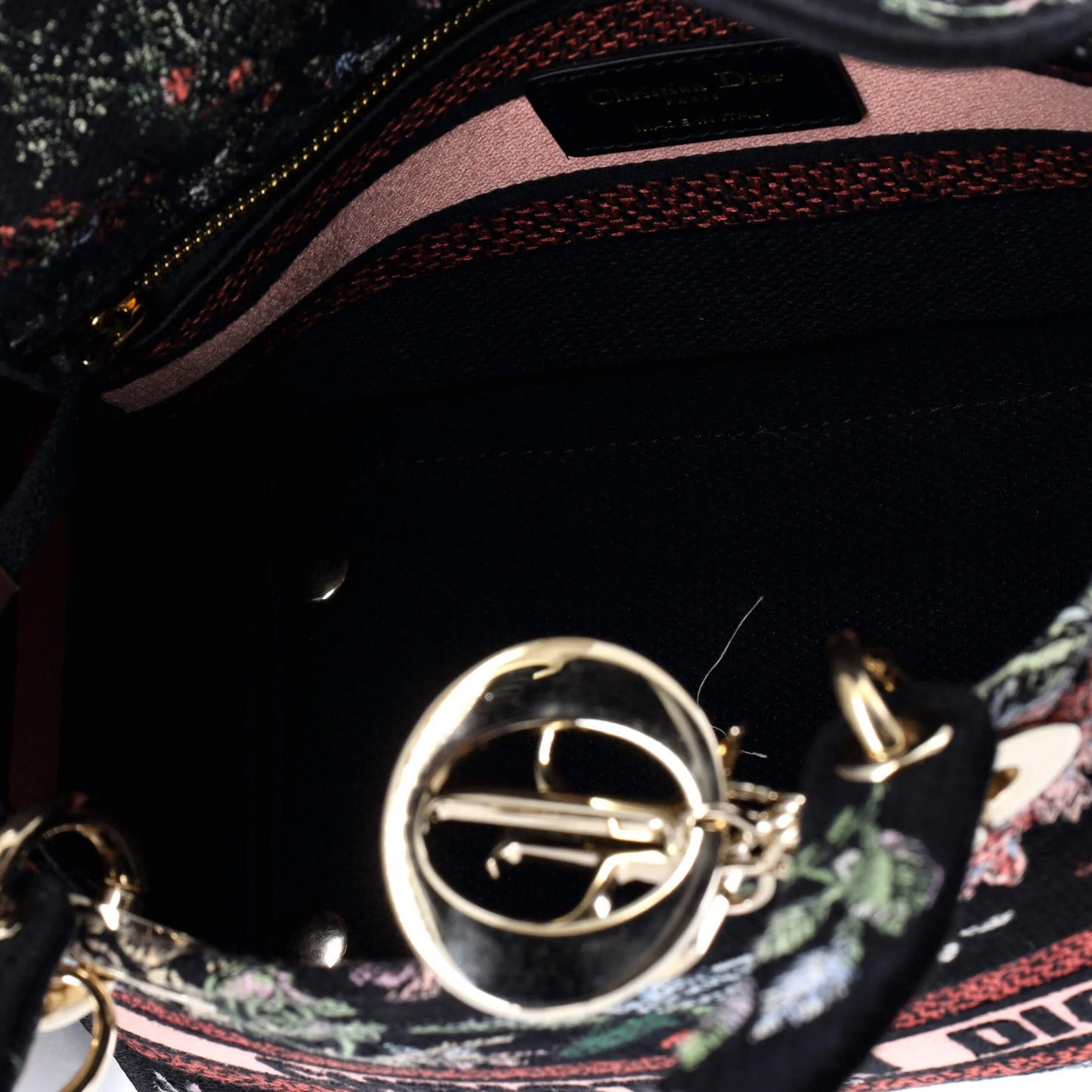 Christian Dior Lady D-Lite Bag Embroidered Canvas Medium