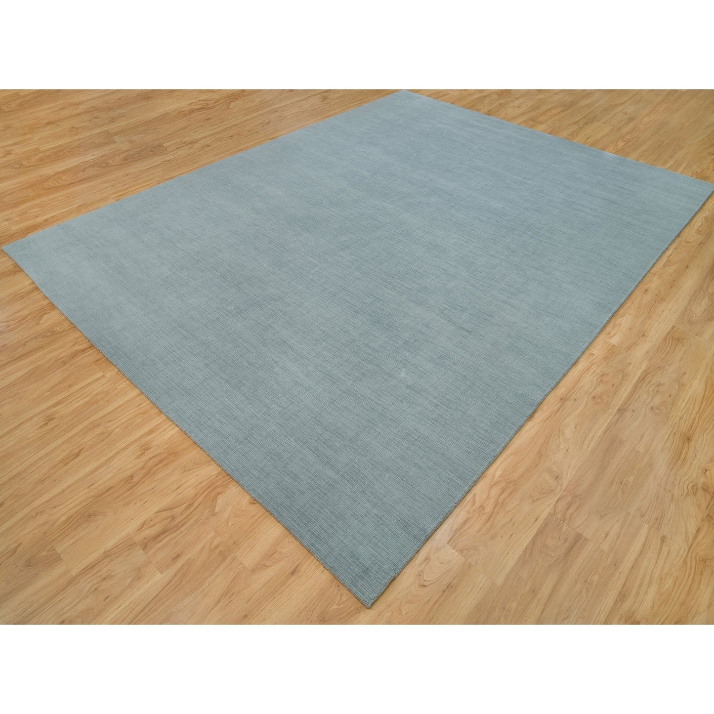 9'X11'10" Gray Loom Knotted Plain Wool And Plant Based Silk Oriental Rug
