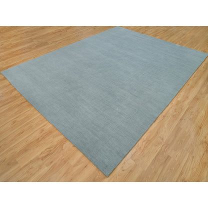 9'X11'10" Gray Loom Knotted Plain Wool And Plant Based Silk Oriental Rug