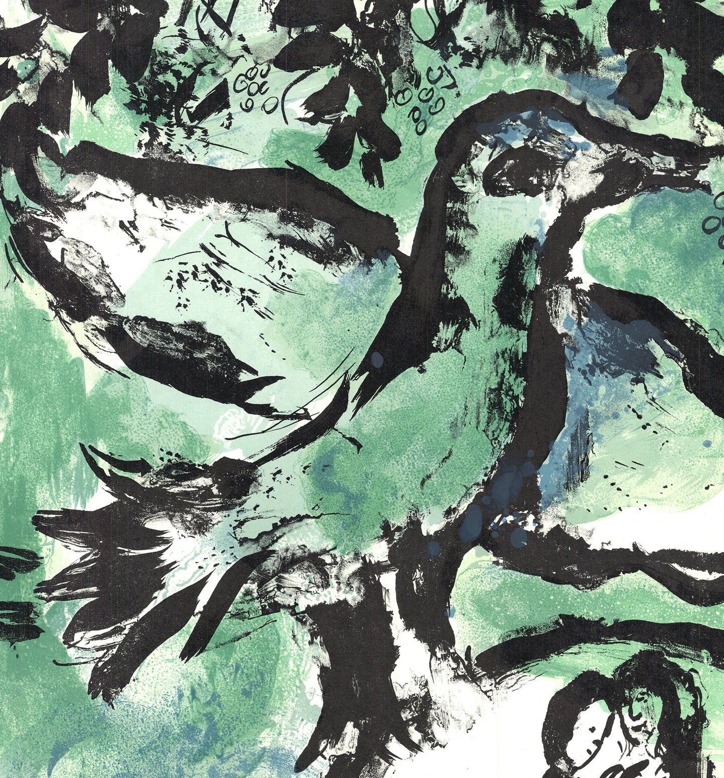 Marc Chagall Oiseau Vert " Lithograph Modernism Green Black & Wh