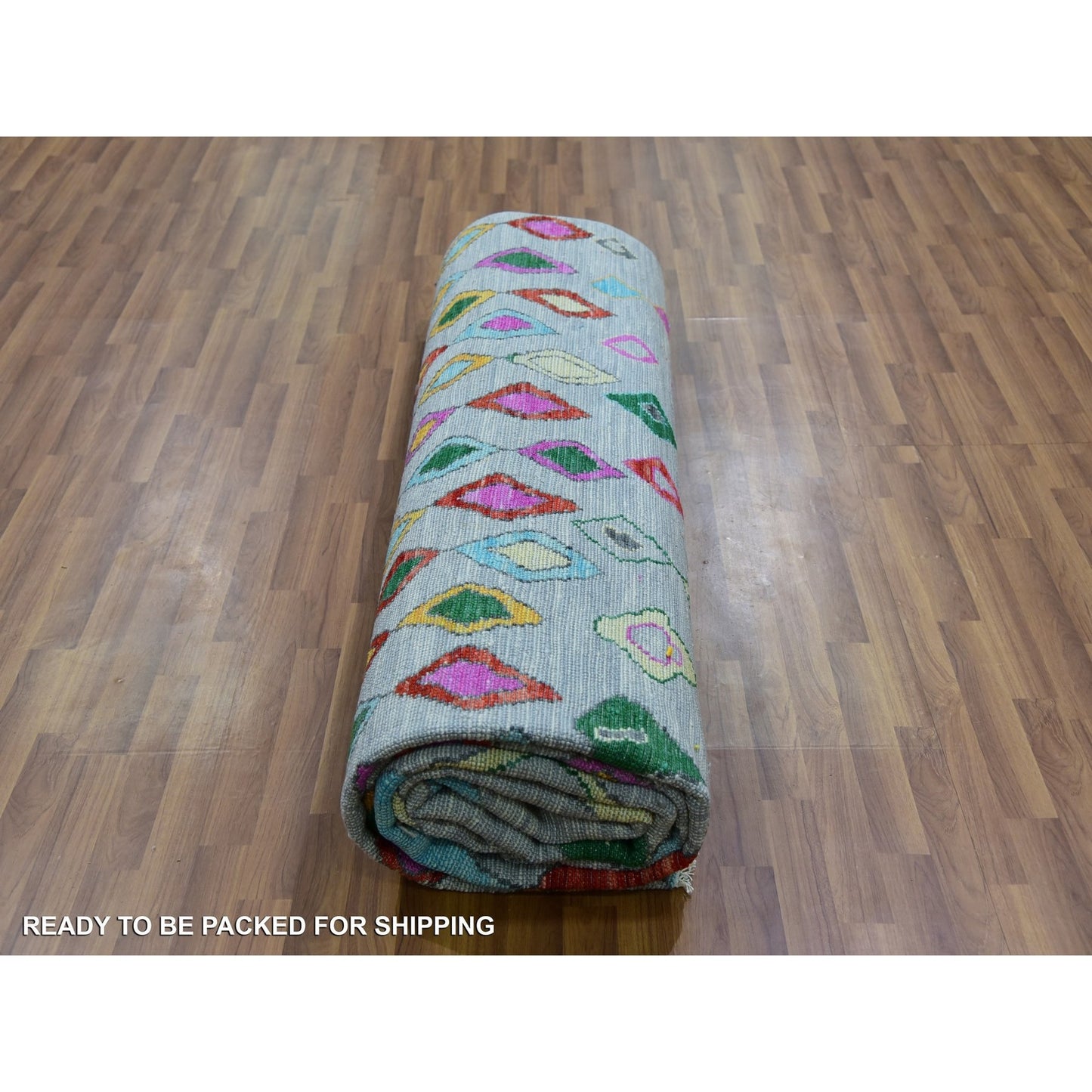 10'2"X14' Gray Colorful Moroccan Inspired Design Hand Knotted Wool Rug