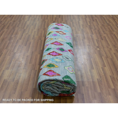 10'2"X14' Gray Colorful Moroccan Inspired Design Hand Knotted Wool Rug