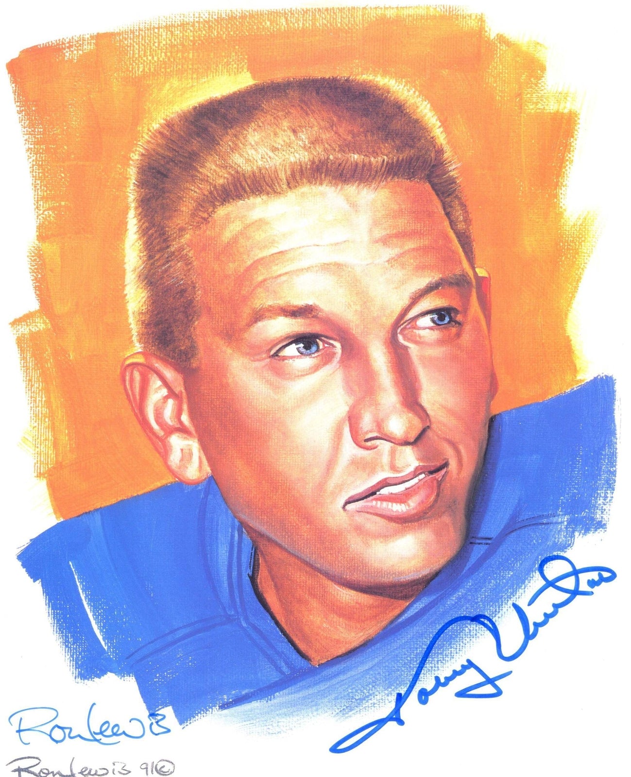 Johnny Unitas Autographed Ron Lewis 8X10 Art Print (Jsa)