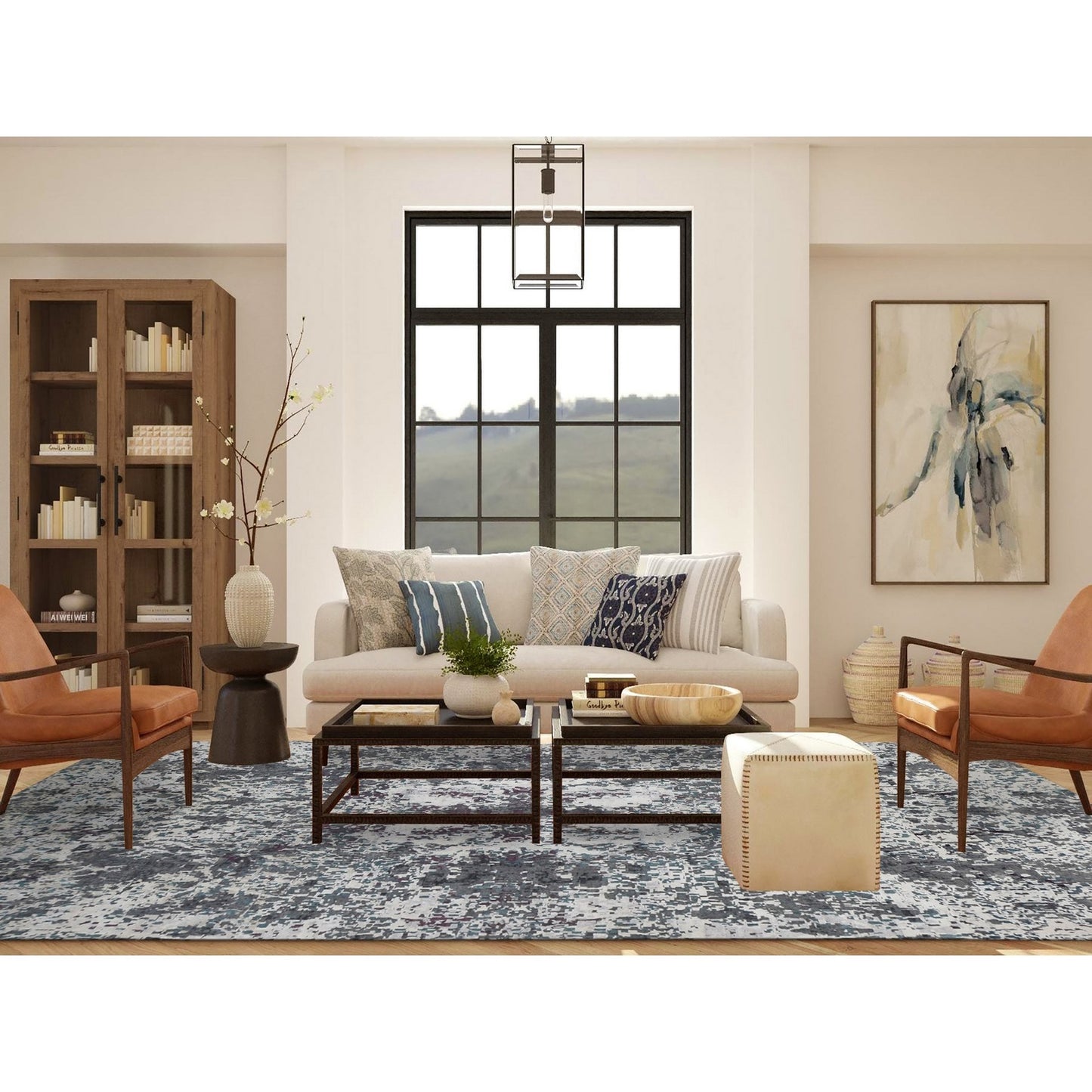 9'10''X13'7'' Gray Modern Abstract Design Hand Knotted Wool And Silk Rug