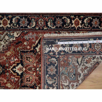 2'X3'2" Red Antiqued Fine Heris New Zealand Wool Hand Knotted Mat Rug