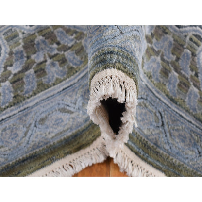 9'X11'7" Cadet Gray Silk With Wool Mamluk Design Hand Knotted Rug