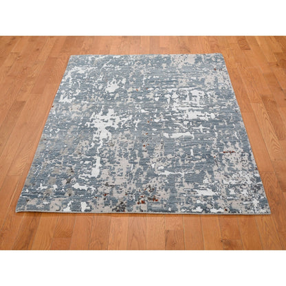 4'X6' Abstract Design Wool & Silk Denser Weave Hand Knotted Oriental Rug