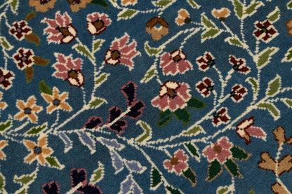 6X8 ft Hand-Knotted Teal Blue Kirman Oriental Rug
