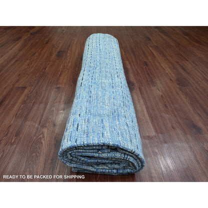8'1"X10'8" Blue With Gray Moroccan Weave Hand Knotted Soft Wool Rug
