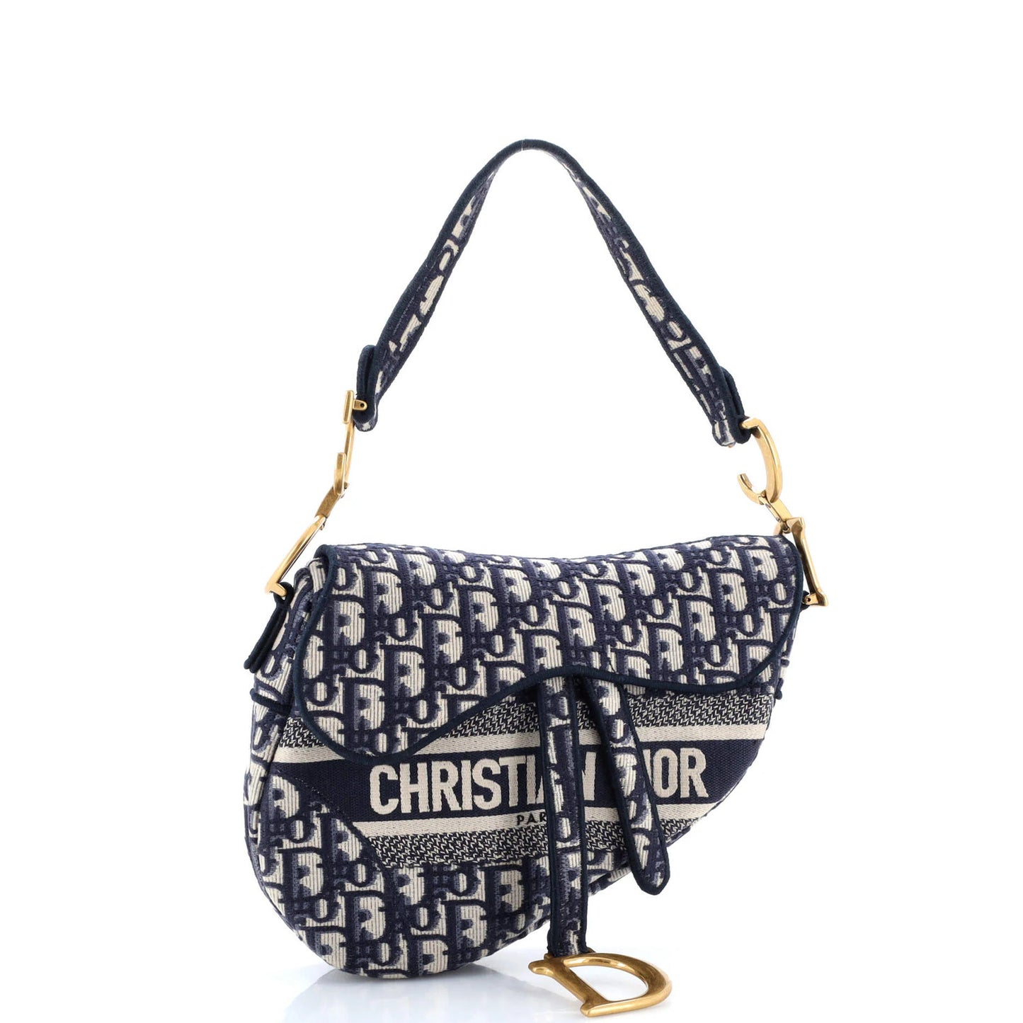 Christian Dior Saddle Handbag Logo Embroidered Oblique Canvas Medium
