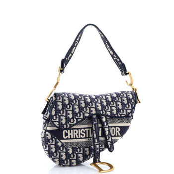 Christian Dior Saddle Handbag Logo Embroidered Oblique Canvas Medium
