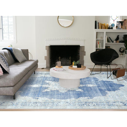 8'9"X12' Blue Wool Hand Knotted Shabby Chic Distressed Old Farsian Rug
