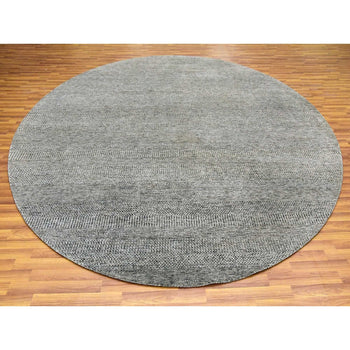 10'X10' Knitting Needles Gray Undyed Wool Hand Knotted Grass Round Rug